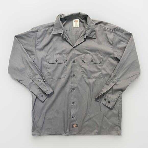 Dickies Flex Men’s Large Gray Long Sleeve Work Shirt Button Front Utility Top - Picture 1 of 7